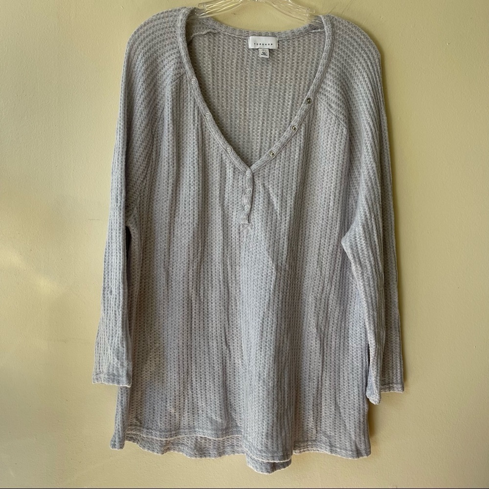 TopShop Gray Waffle Knit Extremely soft Henley Top